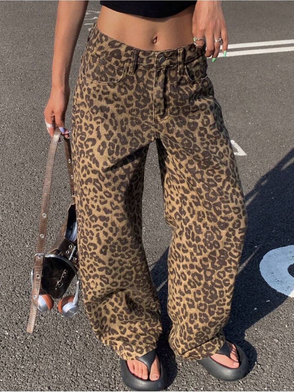SHEIN Brown Leopard Print Wide-Leg Pants
